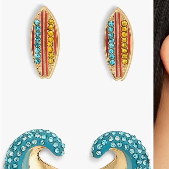 BaubleBar Surfboard and Wave Gold Tone Plate Earring Set (2 Pairs) - Picture 4 of 5